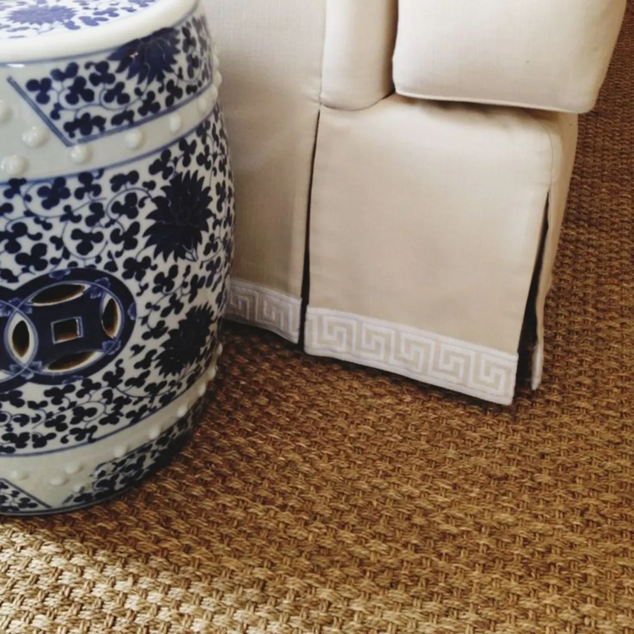 Detail of Cyprus Seagrass basketweave structure in living room