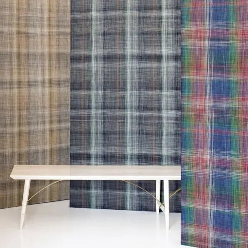 options: plaid wall cover in tan, grey & multicolor
