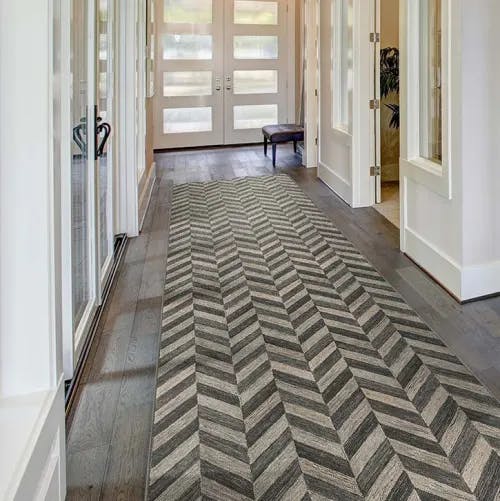 make a dramatic entrance: indio's chevron pattern in color espresso makes a statement as a hallway or entry way runner