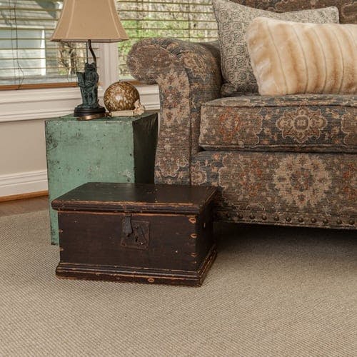 Middlesex Brown polypropylene-wool blend rug in rustic living room