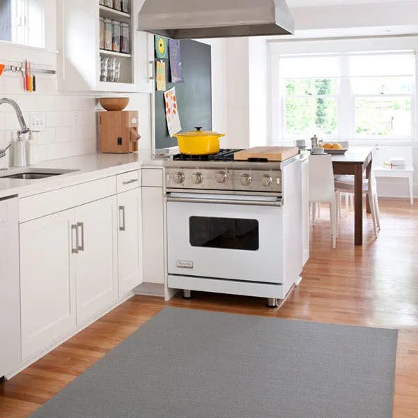 minimalist design: the subtle weave & neutral colorways of synthesis work well in your kitchen or any hardworking space