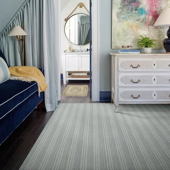 fresh stripes: large area rug of pimlico all-wool weave in color sky