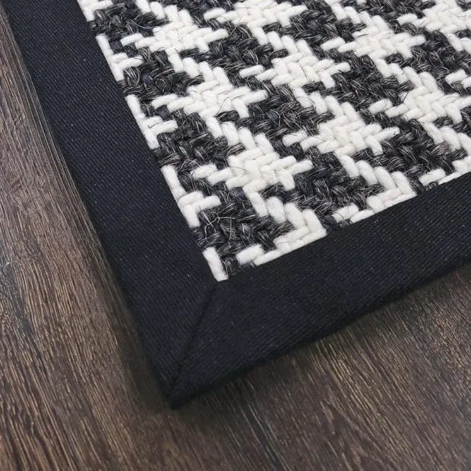 Hollywood Sable wool-sisal blend rug with cloth border and mitered corner