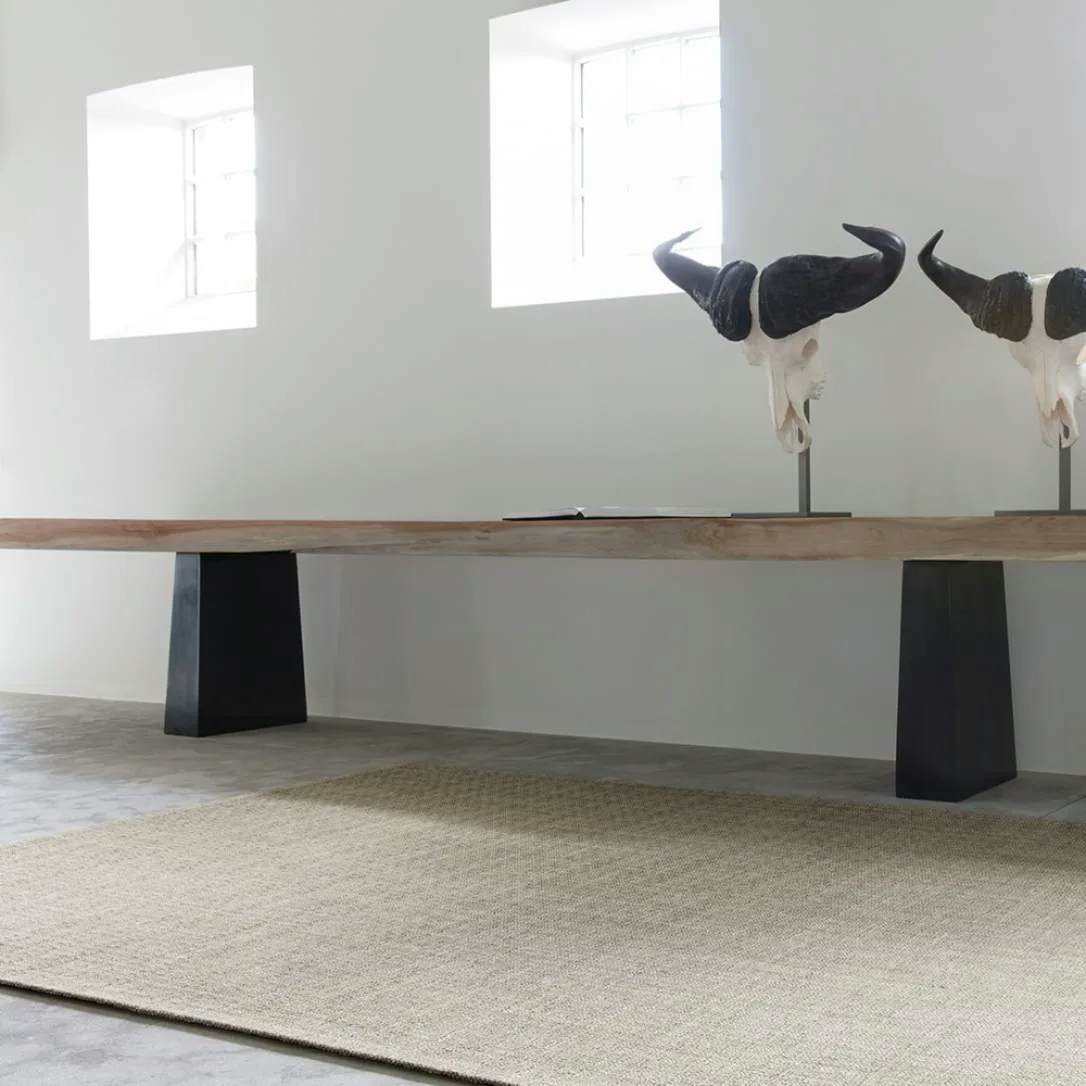 chic linen blend area rug shown in color timber