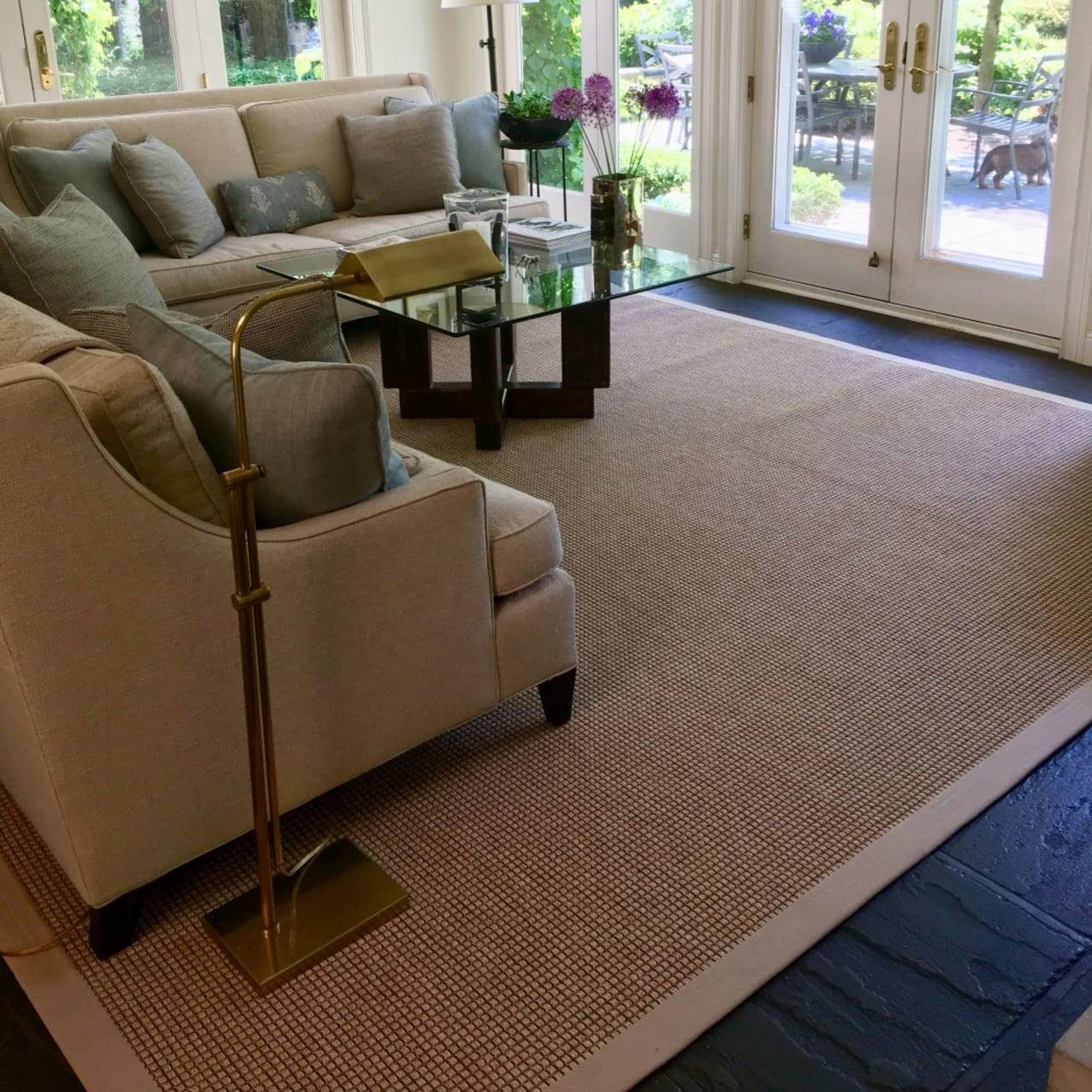 define: beautiful lifestyle photo of a cloth-bound chicago area rug, provided by a happy client