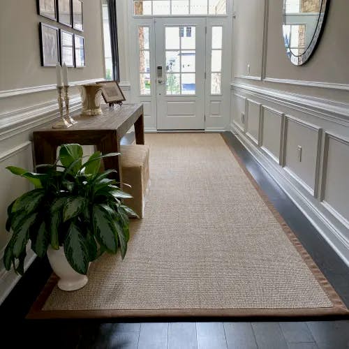 Orcas Driftwood sisal hallway runner with cloth border in traditional home