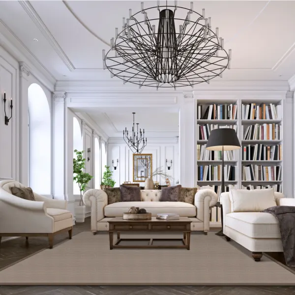 Dublin Putty synthetic area rug in elegant living room